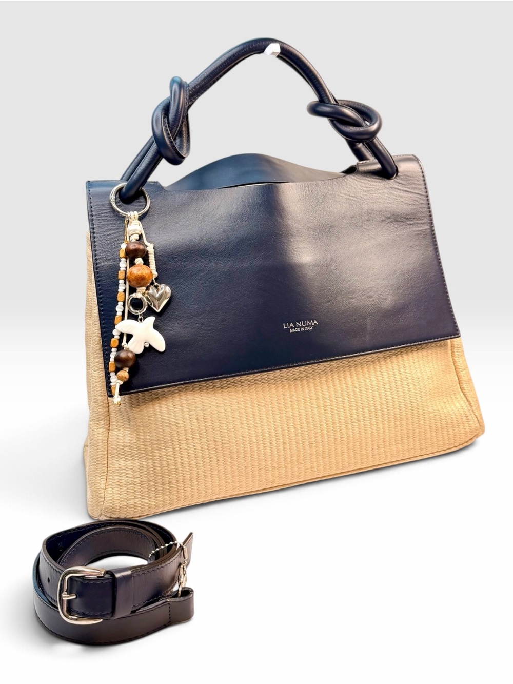 💙 Lia Numa Navy Blue & Raffia Bag — Made in Italy 🇮🇹
